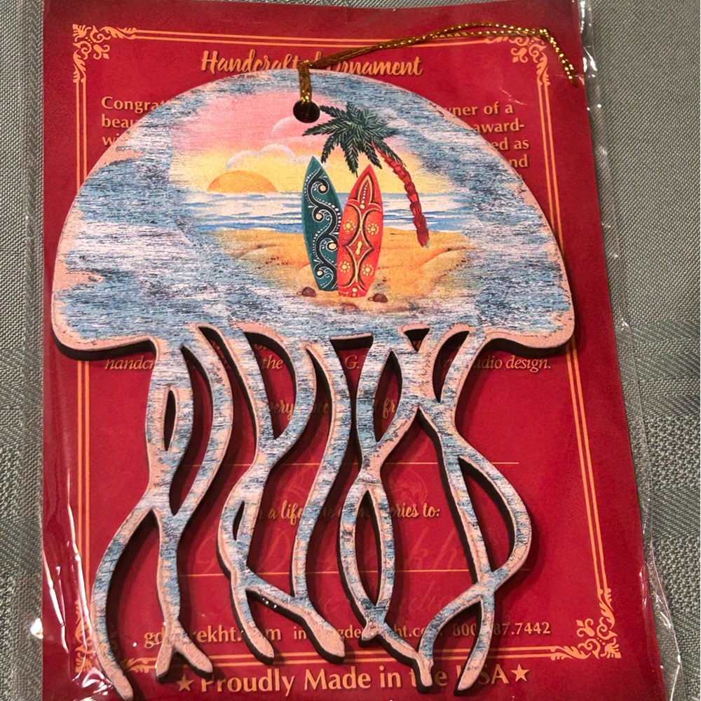 Brand New G. Debrah Coastal Wooden Ornament- Jellyfish!
